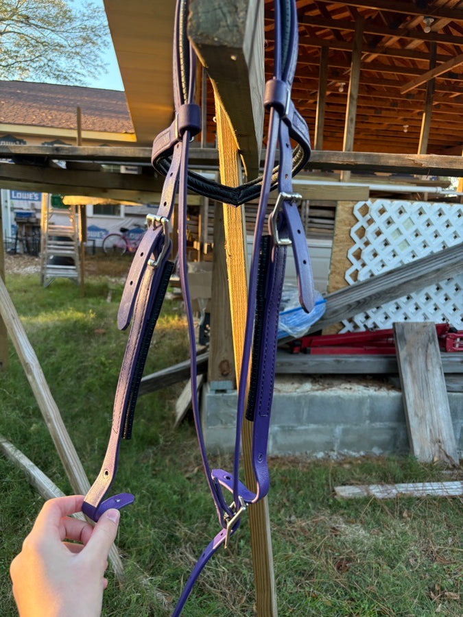 OTHER Leather Purple Western Thickly Padded Headstall, New Screws Needed (2)