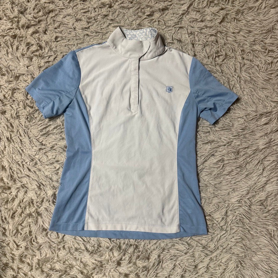 ROMFH Child’s XL White/Blue Romfh Short Sleeve Horseback Riding Show Shirt