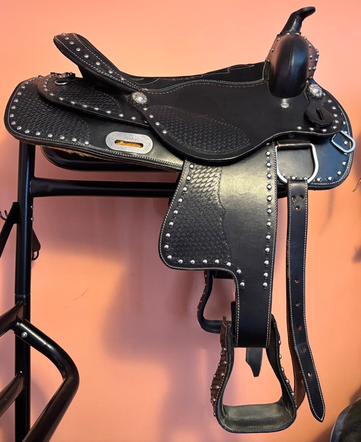 Black Western Saddle With Bridle and Breastplate