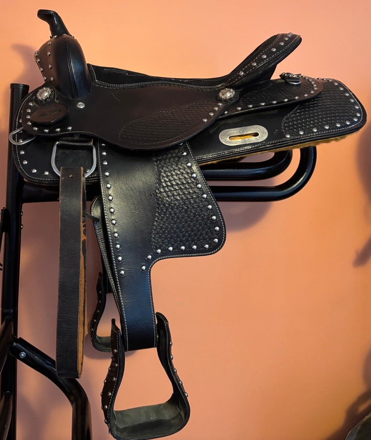 Black Western Saddle With Bridle and Breastplate
