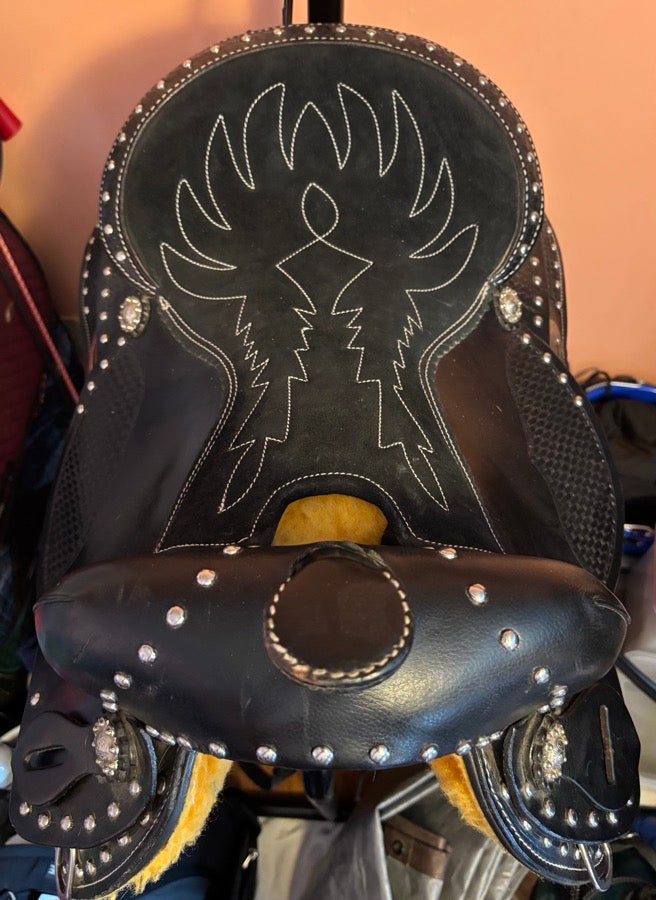 Black Western Saddle With Bridle and Breastplate