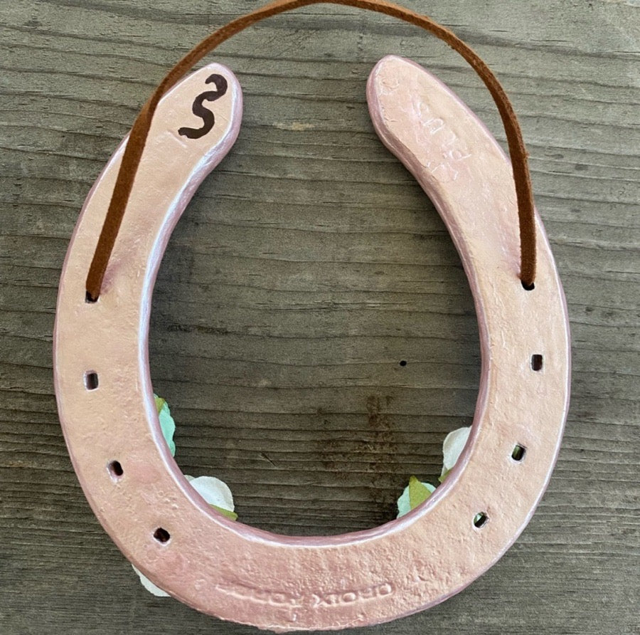 Hand Painted Rosegold Floral Horseshoe