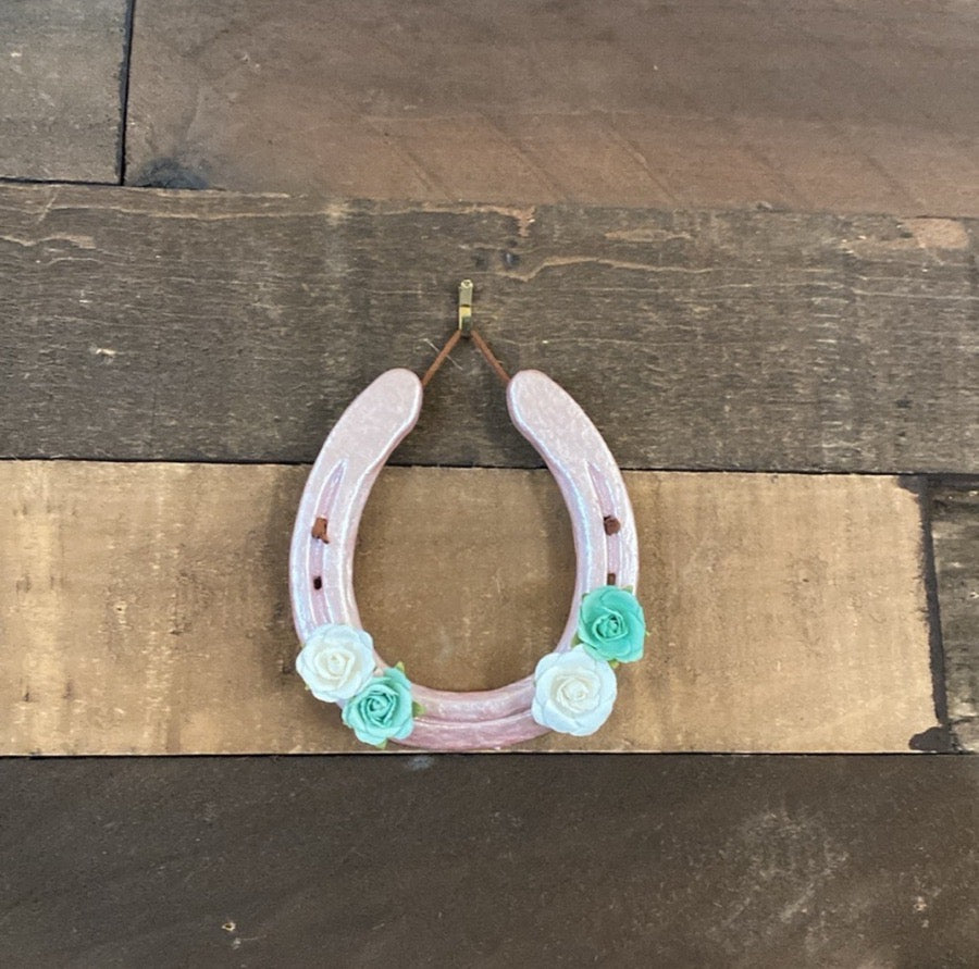 Hand Painted Rosegold Floral Horseshoe