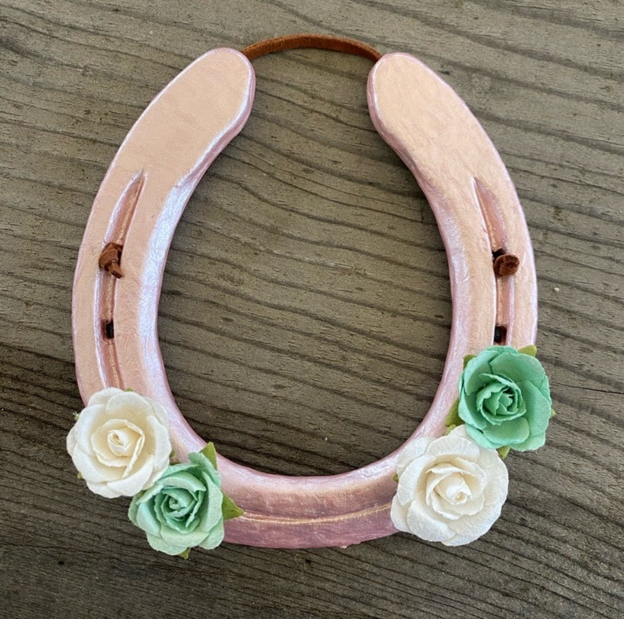 Hand Painted Rosegold Floral Horseshoe