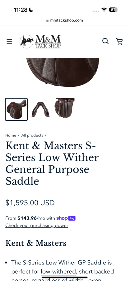17.5in Kent and masters s series low wither saddle