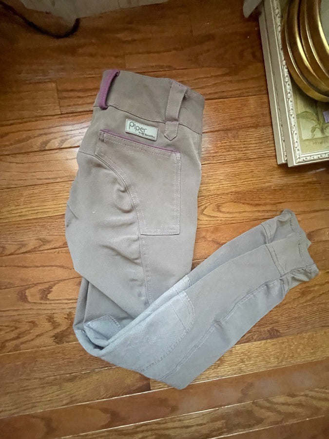 24R Piper Knee Patch Breech, brown/beige with magenta stitching