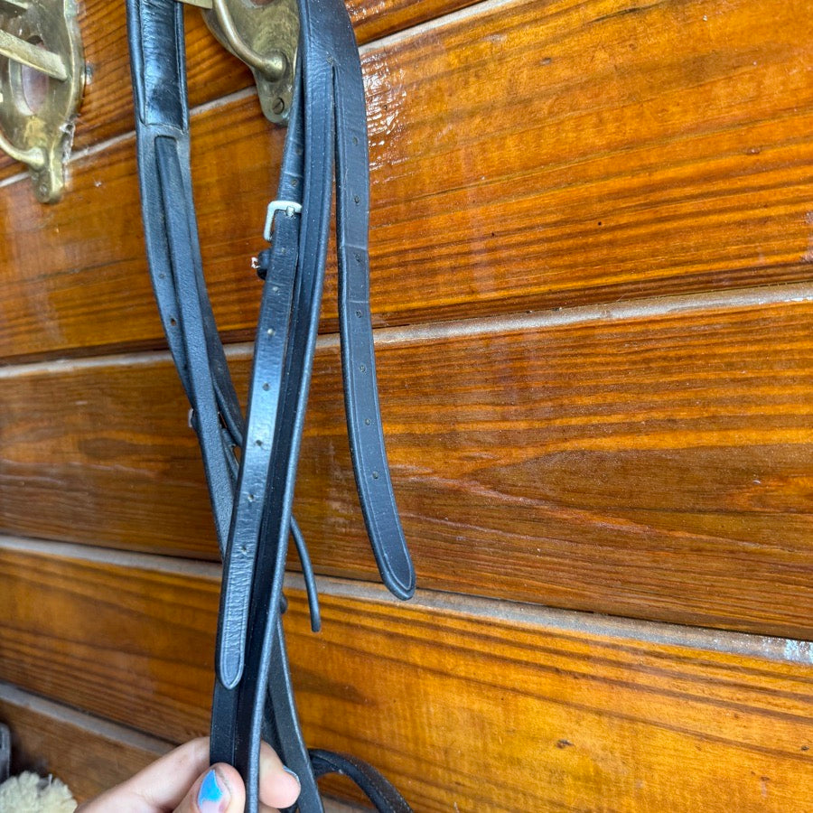 OTHER Full Size Black Leather English Horseback Riding Snaffle Bridle With Flash (4)