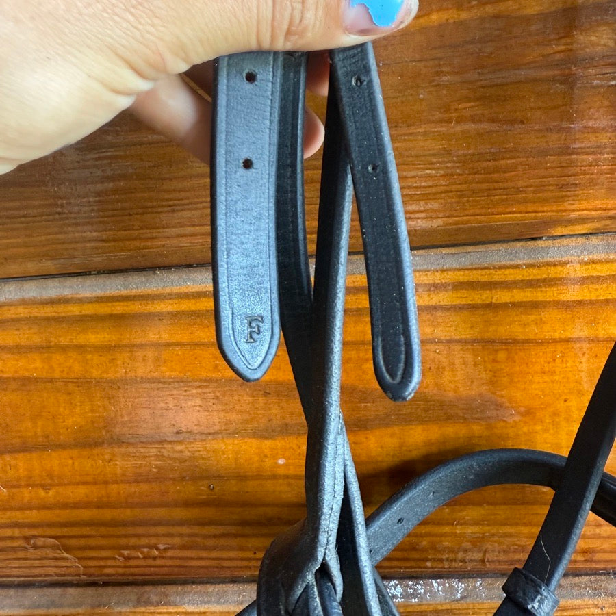 OTHER Full Size Black Leather English Horseback Riding Snaffle Bridle With Flash (5)