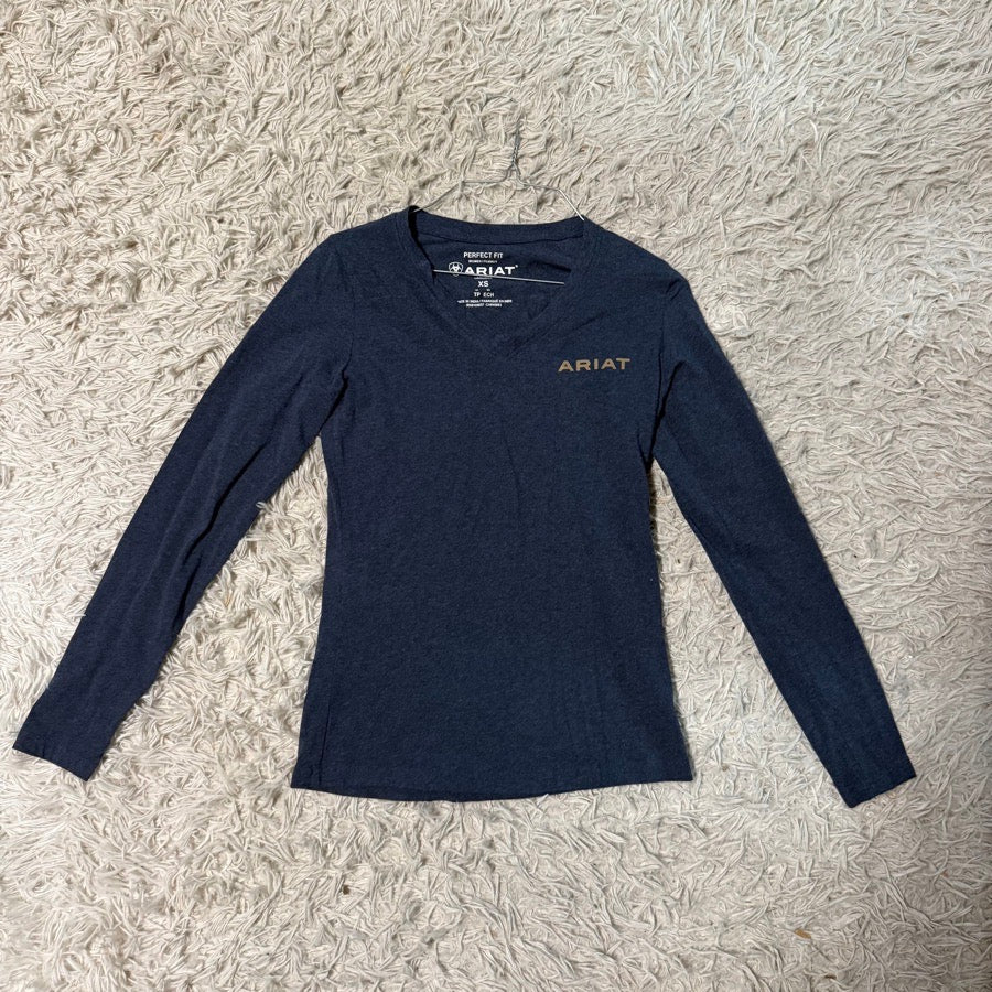 ARIAT Women’s XS Blue Ariat Long Sleeve Horseback Riding Equestrian T-Shirt. Good Cond