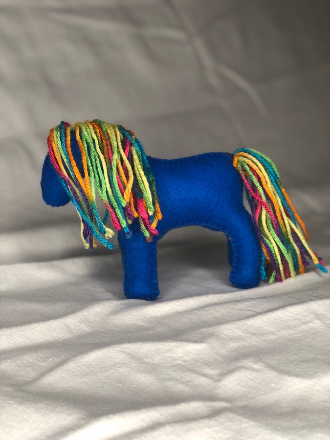 Hand sewn blue toy horse