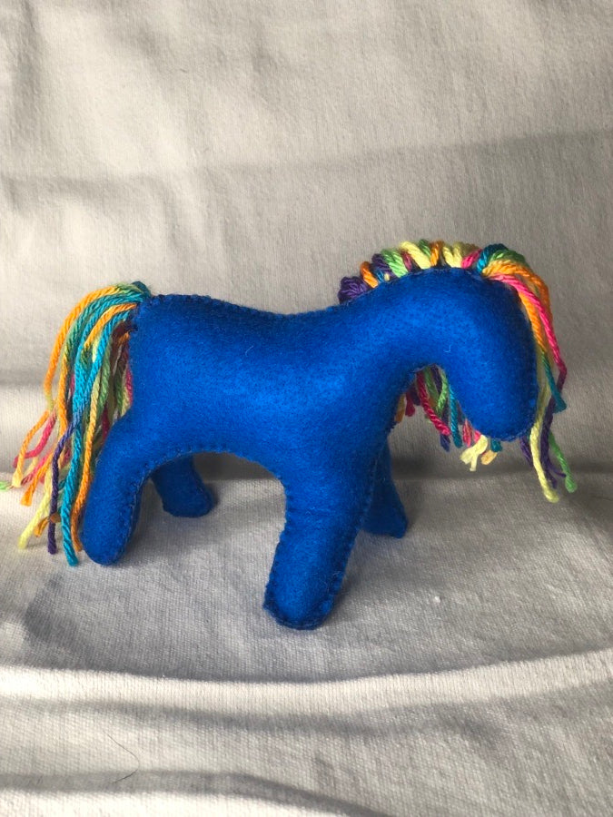 Hand sewn blue toy horse