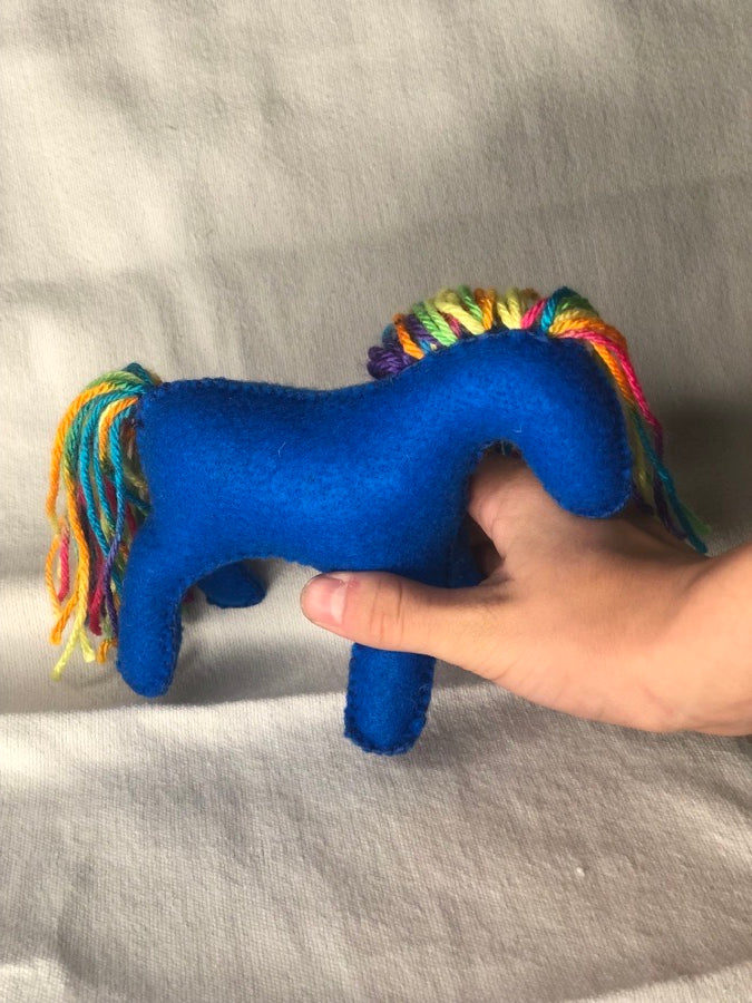 Hand sewn blue toy horse