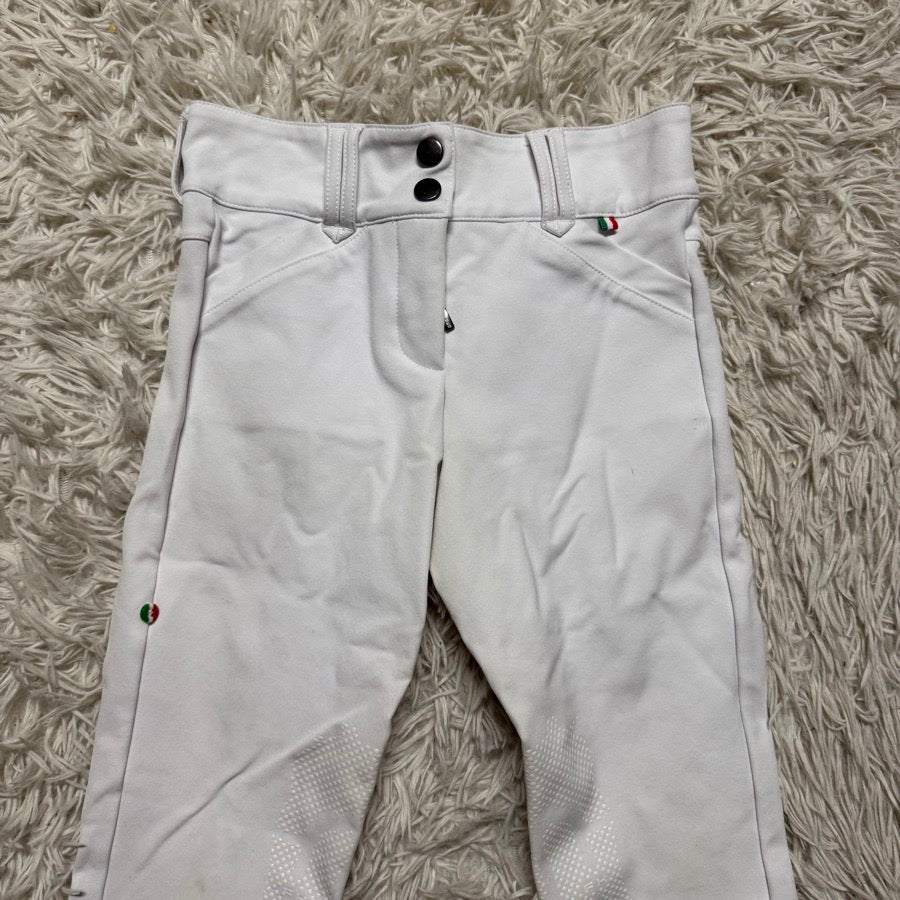 Girl’s Size 10 White For Horses Knee Patch Horseback Riding Breeches. Good Cond