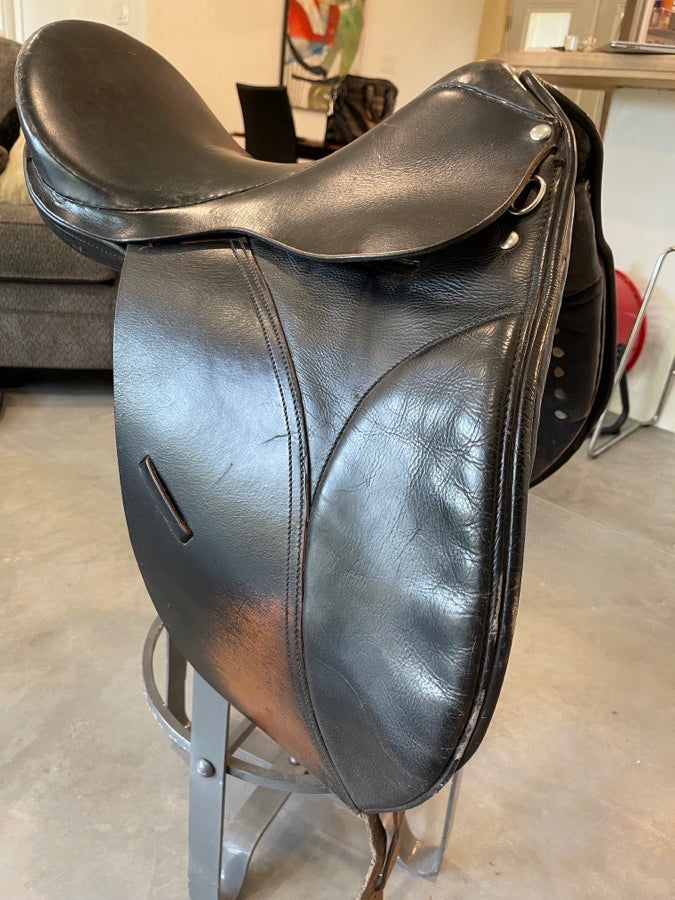 Black dressage saddle