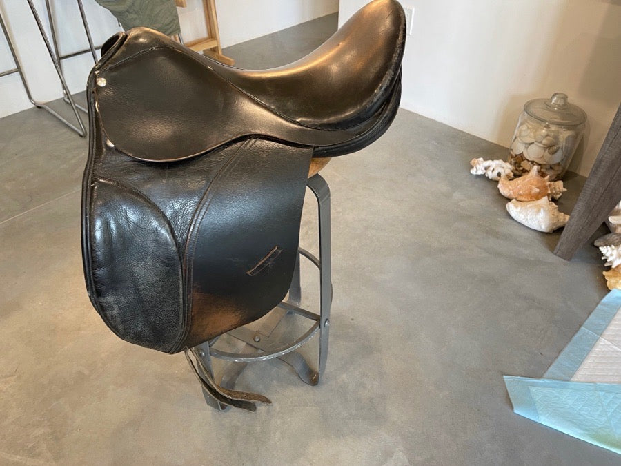 Black dressage saddle
