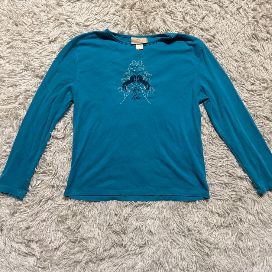 Other Women’s Small Blue M & C Sportswear Long Sleeve Live To Ride Horse Riding Shirt.