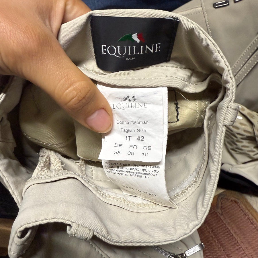 EQUILINE Women’s Size IT42 Tan Equiline Knee Patch Horseback Riding Breeches (8)