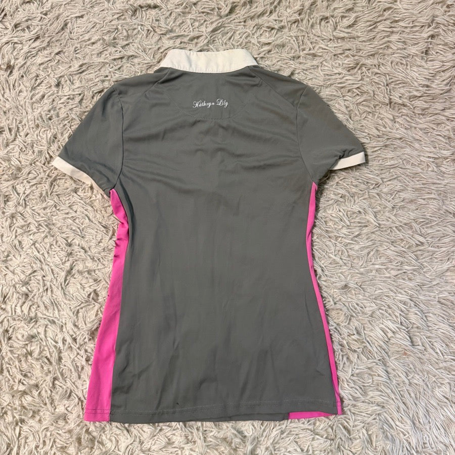 KATHRYN LILY Women’s XS Grey Kathryn Lily Short Sleeve Horseback Riding Show Shirt. Good Cond (3)