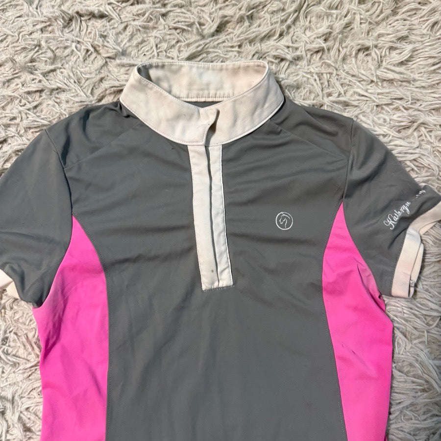 KATHRYN LILY Women’s XS Grey Kathryn Lily Short Sleeve Horseback Riding Show Shirt. Good Cond (2)