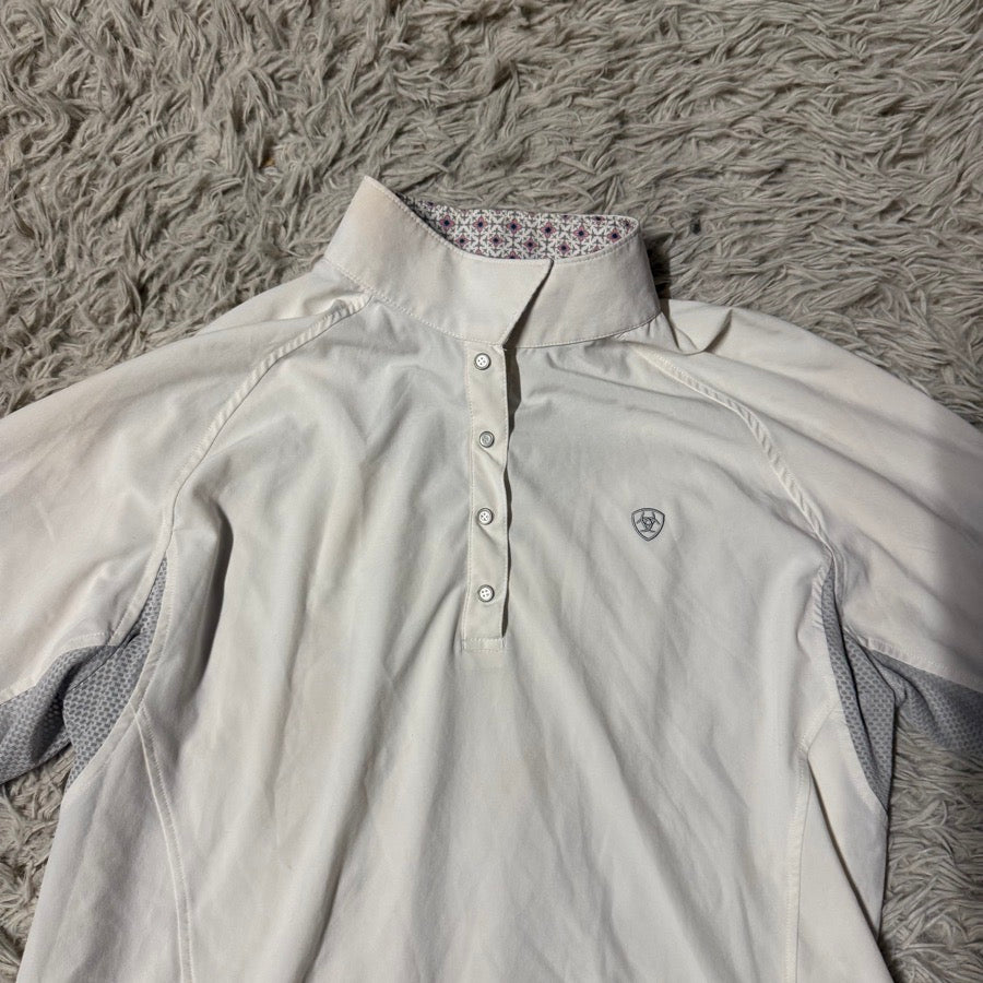 ARIAT Women’s XL White Ariat Long Sleeve Horseback Riding Show Shirt. Good Condition. (2)