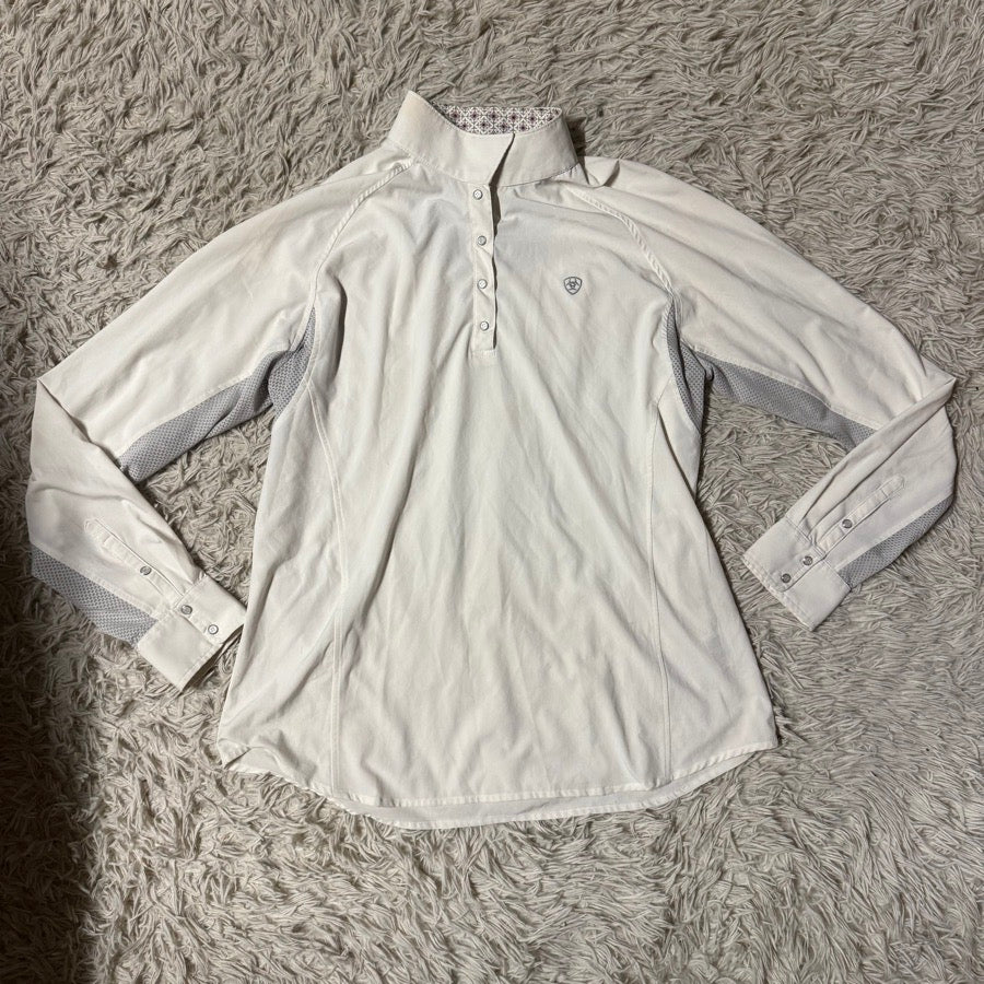 ARIAT Women’s XL White Ariat Long Sleeve Horseback Riding Show Shirt. Good Condition.