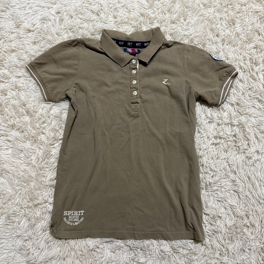 Women’s Medium Brown Horze Short Sleeve Horseback Riding Polo Shirt. Good Cond.