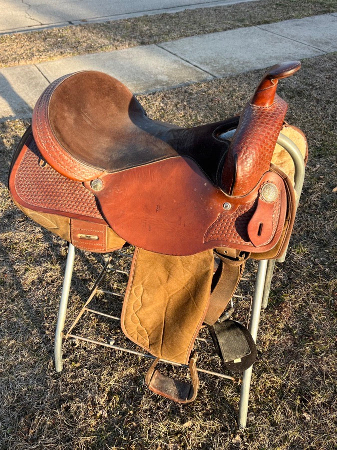 Other Circle Y - 17” Western Trail Saddle with rack, neoprene girth, & TWO saddle pads