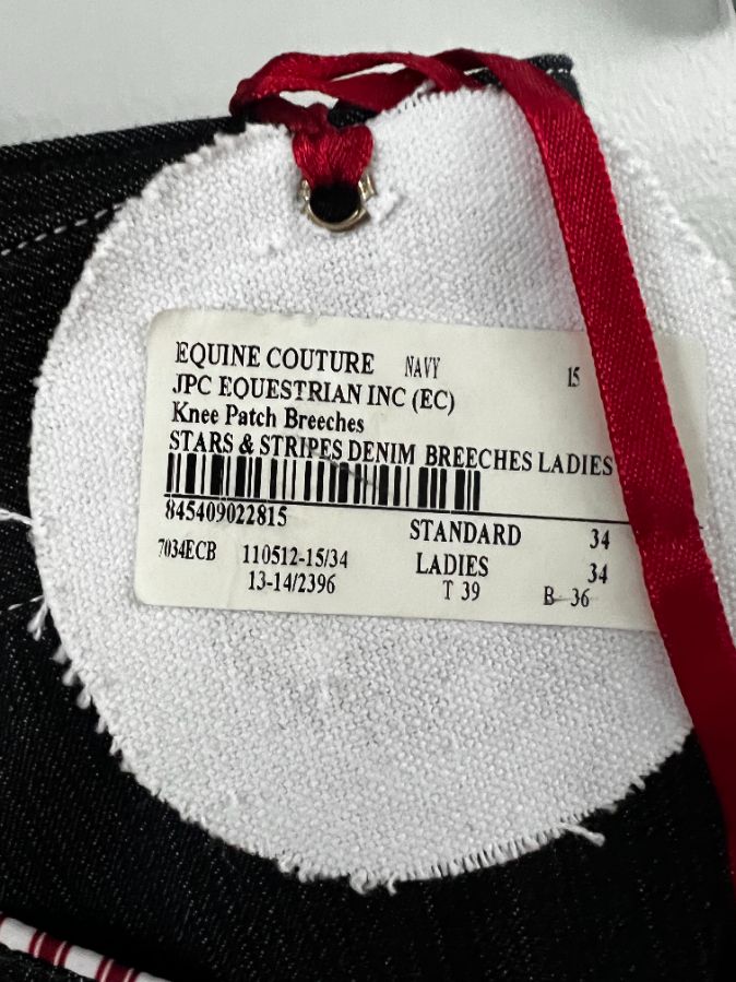 NWT Equine Couture Stars N Stripes Denim Knee Patch Breeches