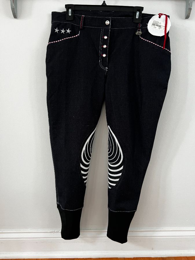 NWT Equine Couture Stars N Stripes Denim Knee Patch Breeches