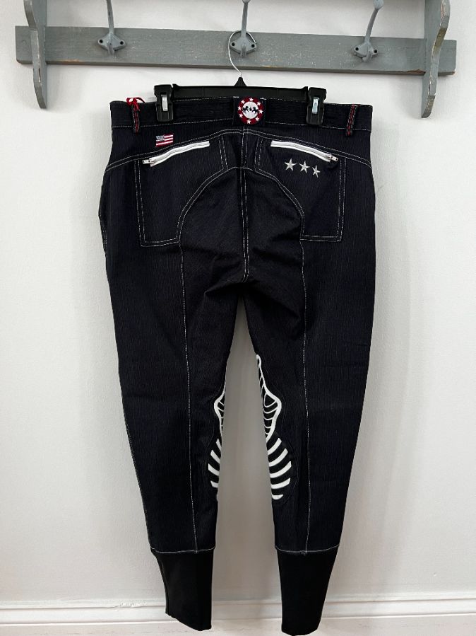 NWT Equine Couture Stars N Stripes Denim Knee Patch Breeches