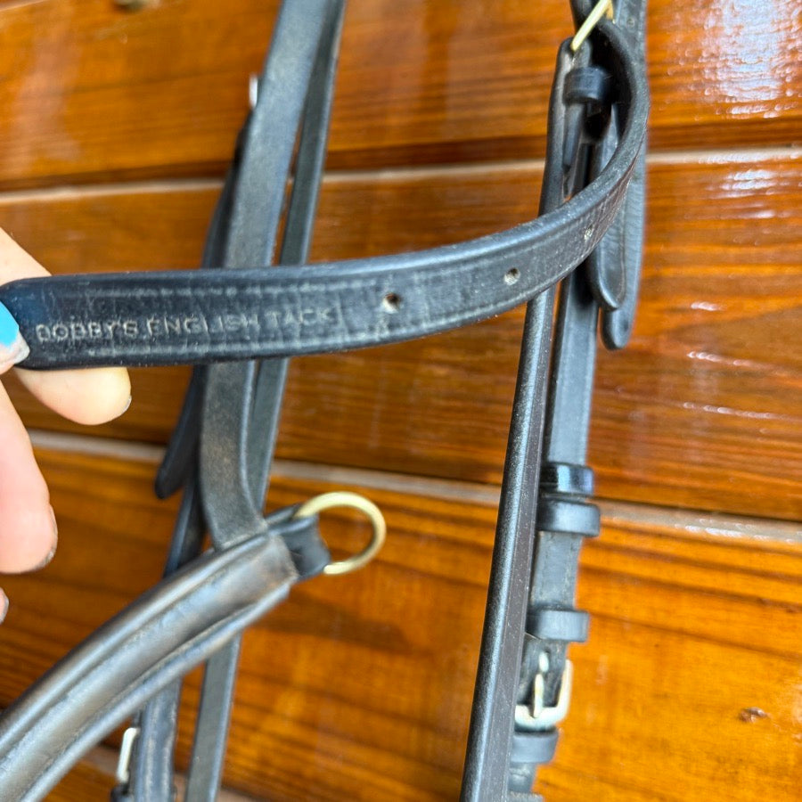 BOBBY'S ENGLISH TACK Black Bobby’s English Tack Horseback Riding Bridle With Crank Noseband And Flash (7)