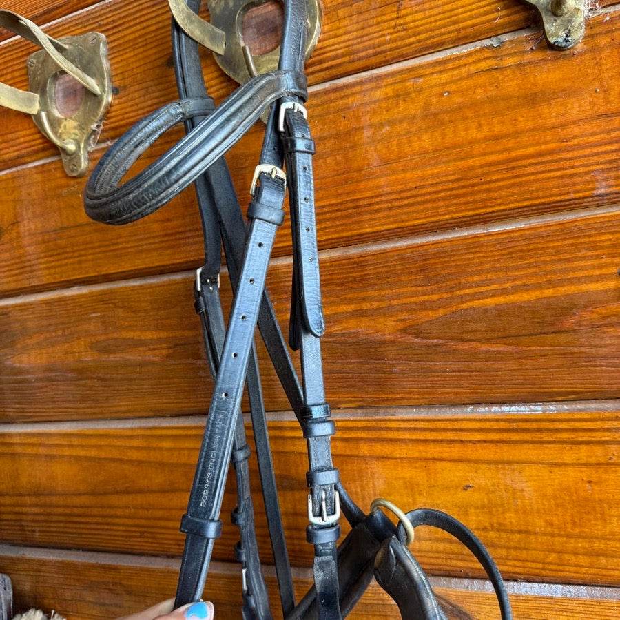 BOBBY'S ENGLISH TACK Black Bobby’s English Tack Horseback Riding Bridle With Crank Noseband And Flash (5)