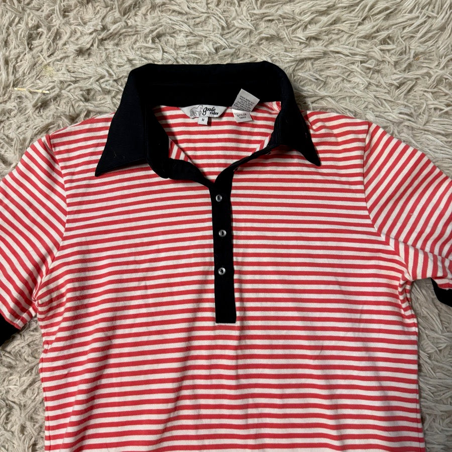 GOODE RIDER Women’s Medium Red Striped Goode Rider Short Sleeve Horseback Riding Polo Shirt (2)