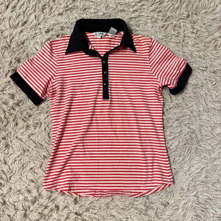 GOODE RIDER Women’s Medium Red Striped Goode Rider Short Sleeve Horseback Riding Polo Shirt