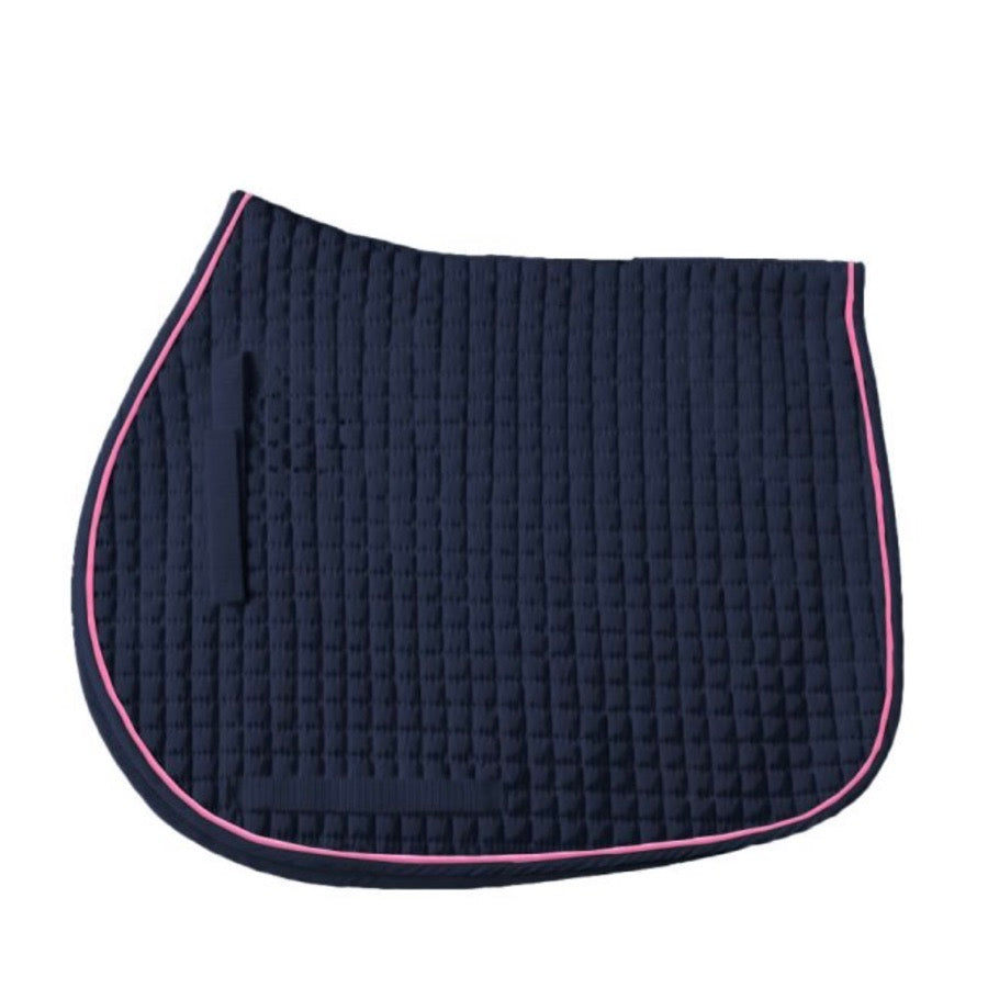 BEVAL COTTON QUILTED ALL PURPOSE SADDLE PAD WITH PIPING |ALL PURPOSE|NAVY-PINK