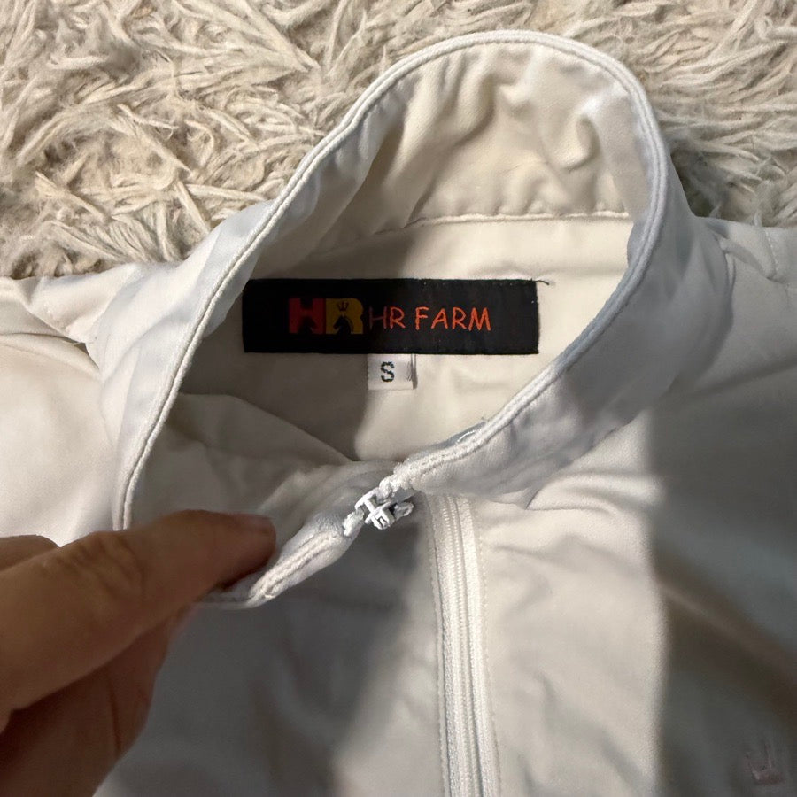 HR FARMS Women’s S HR Farm White/Pink Short Sleeve Horseback Riding Show Shirt. Good Cond (2)