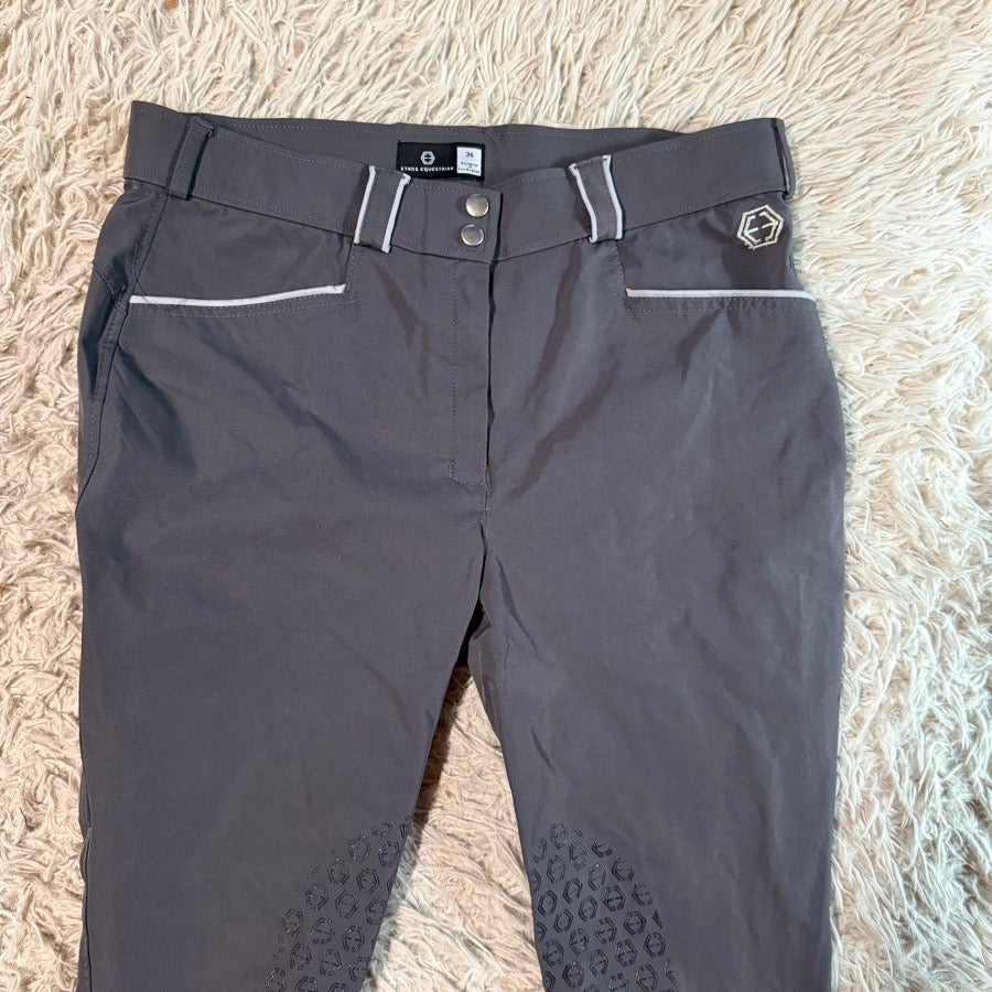 Women’s Size 36 Grey Ethos Equestrian Knee Patch Horseback Riding Breeches