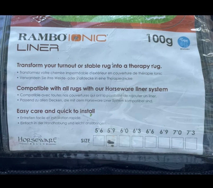 Horseware Rambo Ionic Turnout or Stable Blanket Liner 100g 69” Therapeutic
