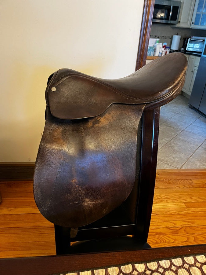 Dark brown English dressage saddle