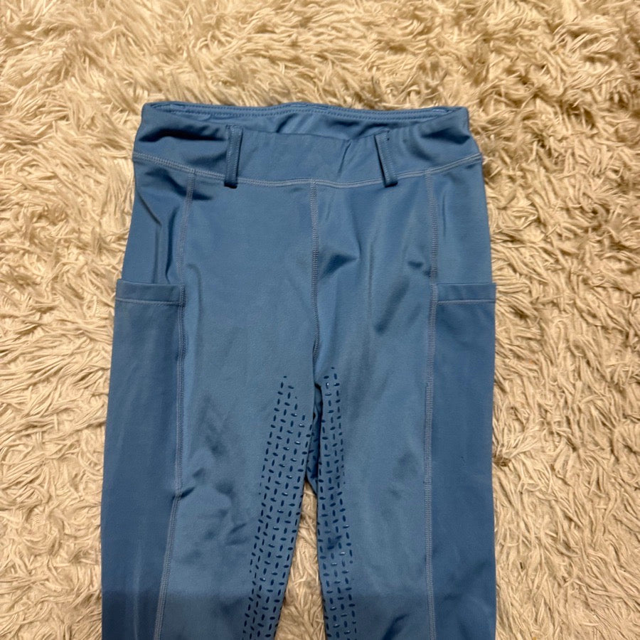 Girl’s Medium Blue Beroy Full Seat Horseback Riding Tights Breeches. Good Cond.