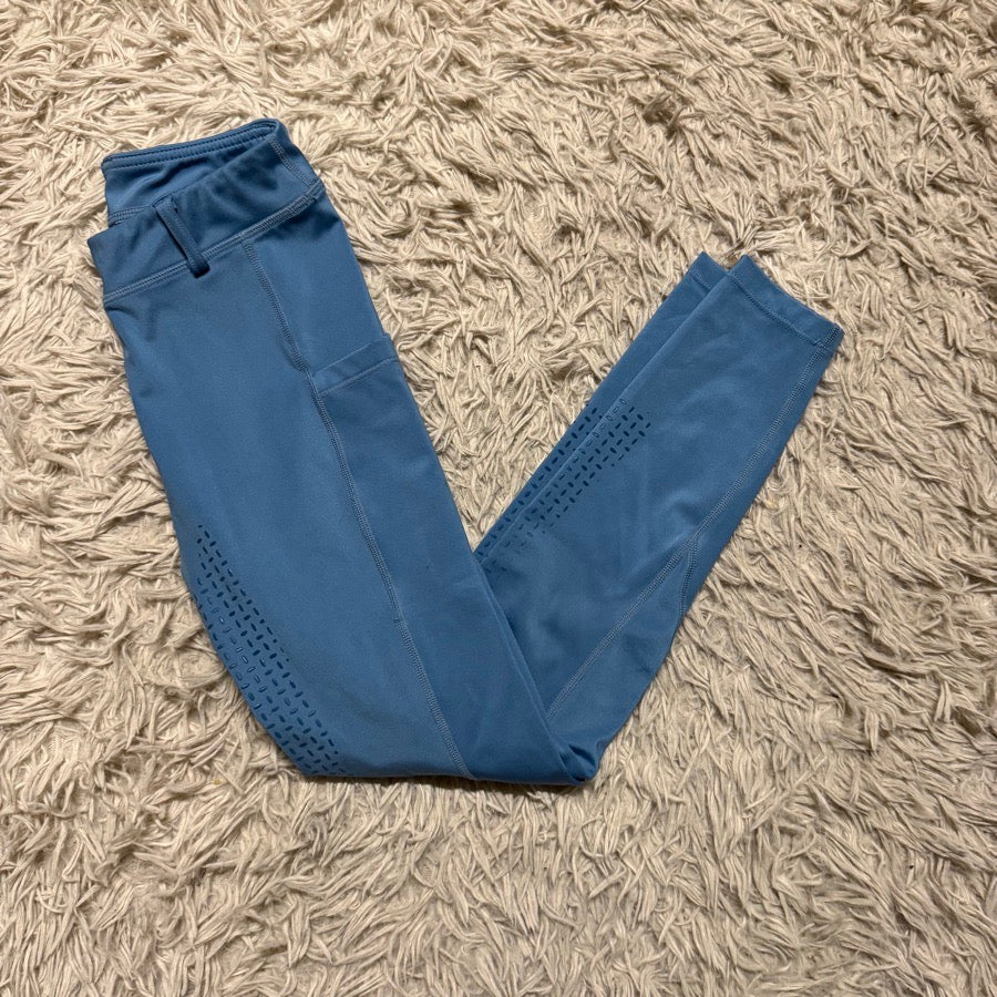 Girl’s Medium Blue Beroy Full Seat Horseback Riding Tights Breeches. Good Cond.