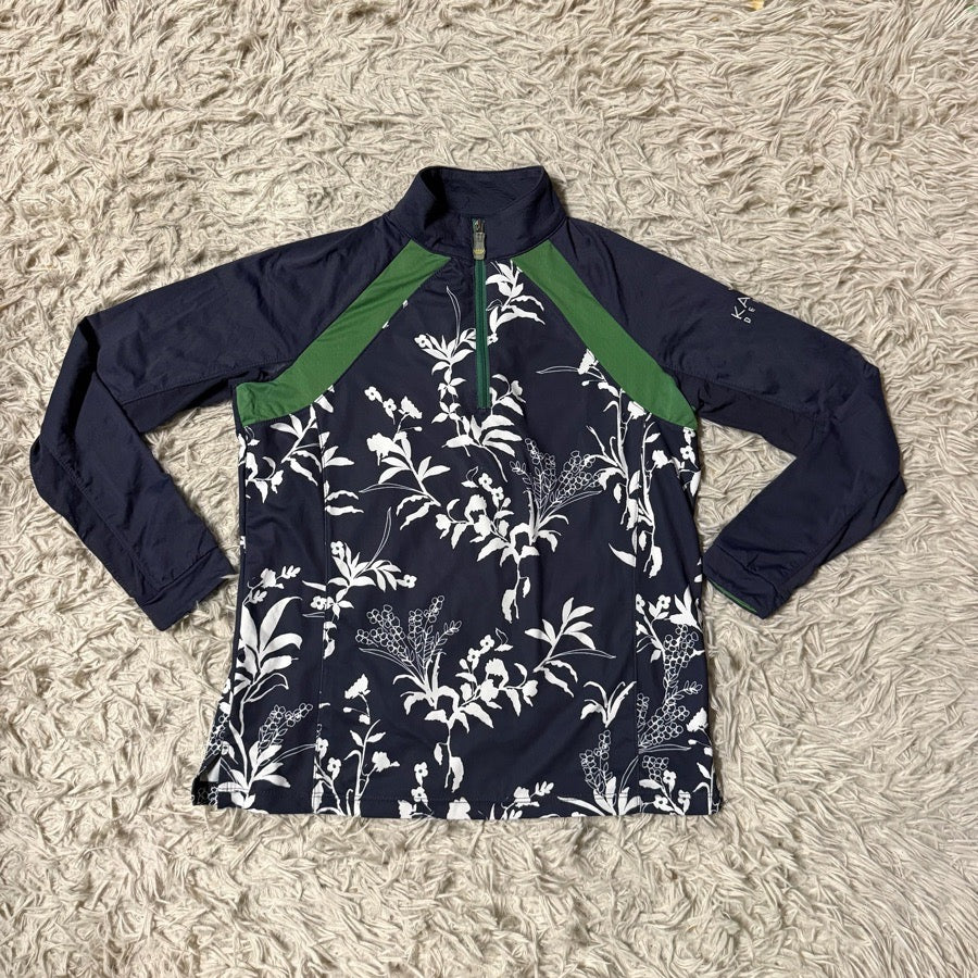 KASTEL DENMARK Girl’s Large Blue Floral Pattern Kastel Long Sleeve Horseback Riding Sunshirt