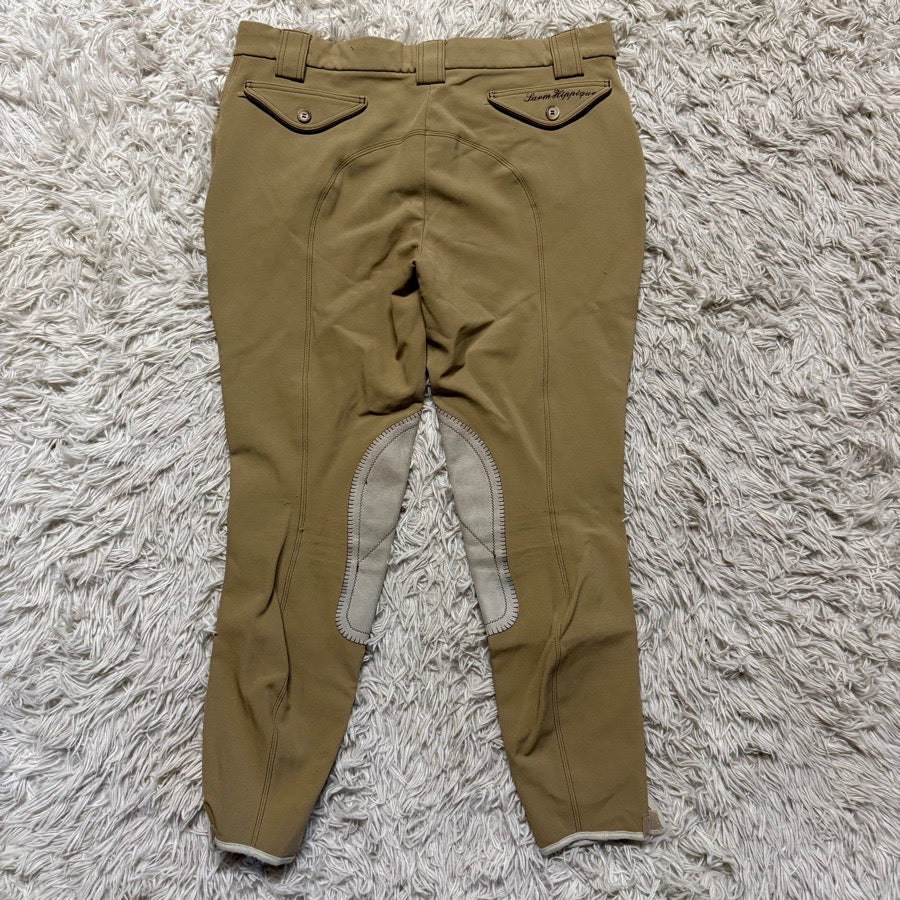 Women’s Size 34 Tan Sarm Hippique Knee Patch Horseback Riding Breeches. Good Con