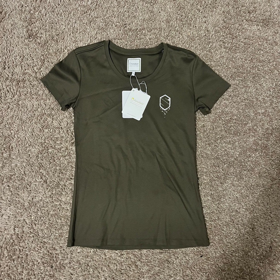 New Women's L Kaki Samshield Axelle Short Sleeve Horseback Riding T-Shirt