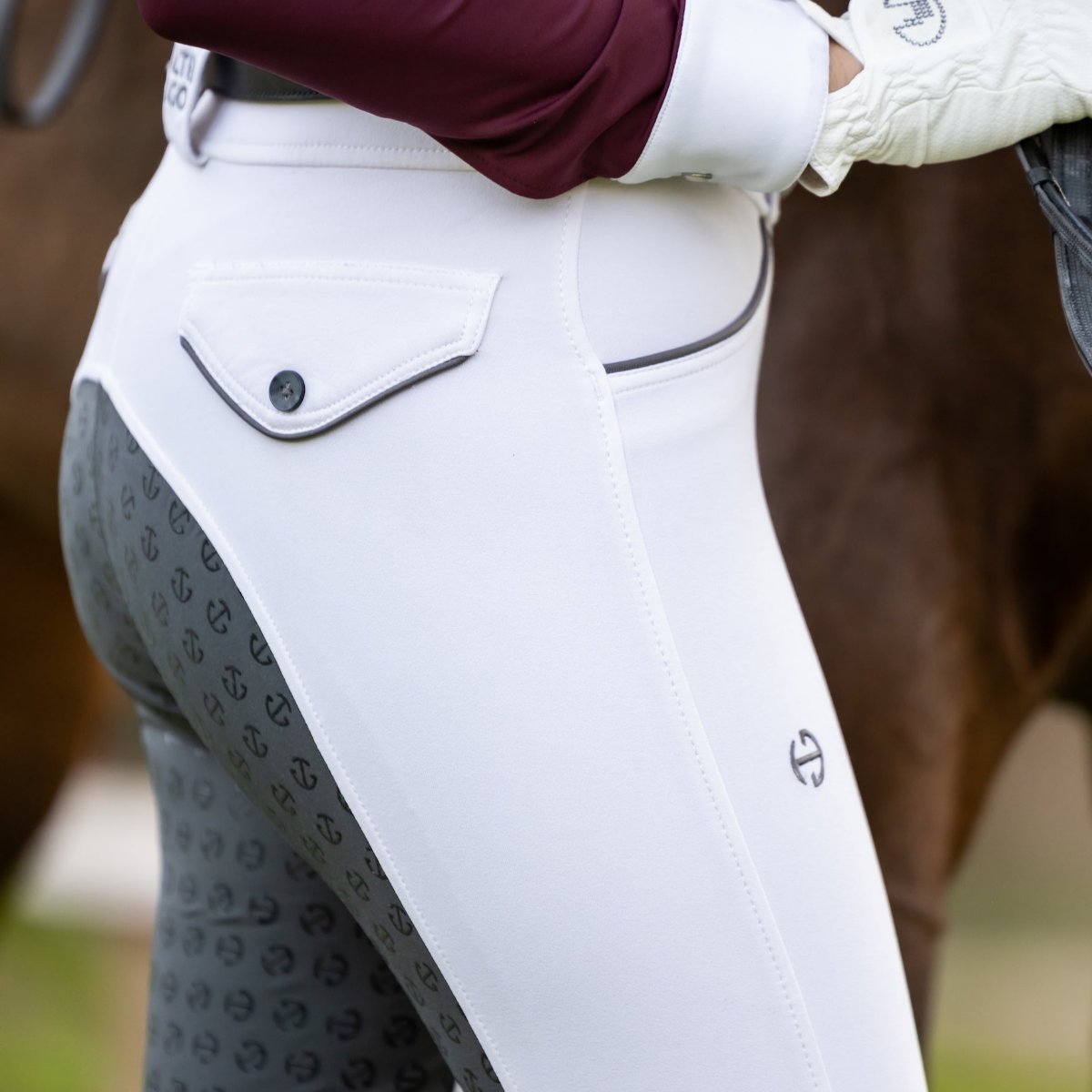 Perfection 2.0 High Waisted Show Breeches - White with Grey Seat
