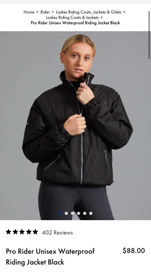Premier Equine Pro Rider Waterproof Riding Jacket - Black XS
