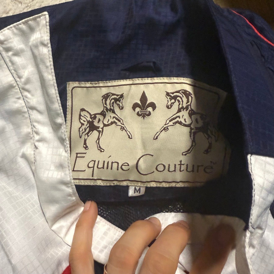 Women’s Medium Blue/White Equine Couture Horseback Riding Rain Jacket. Good Cond