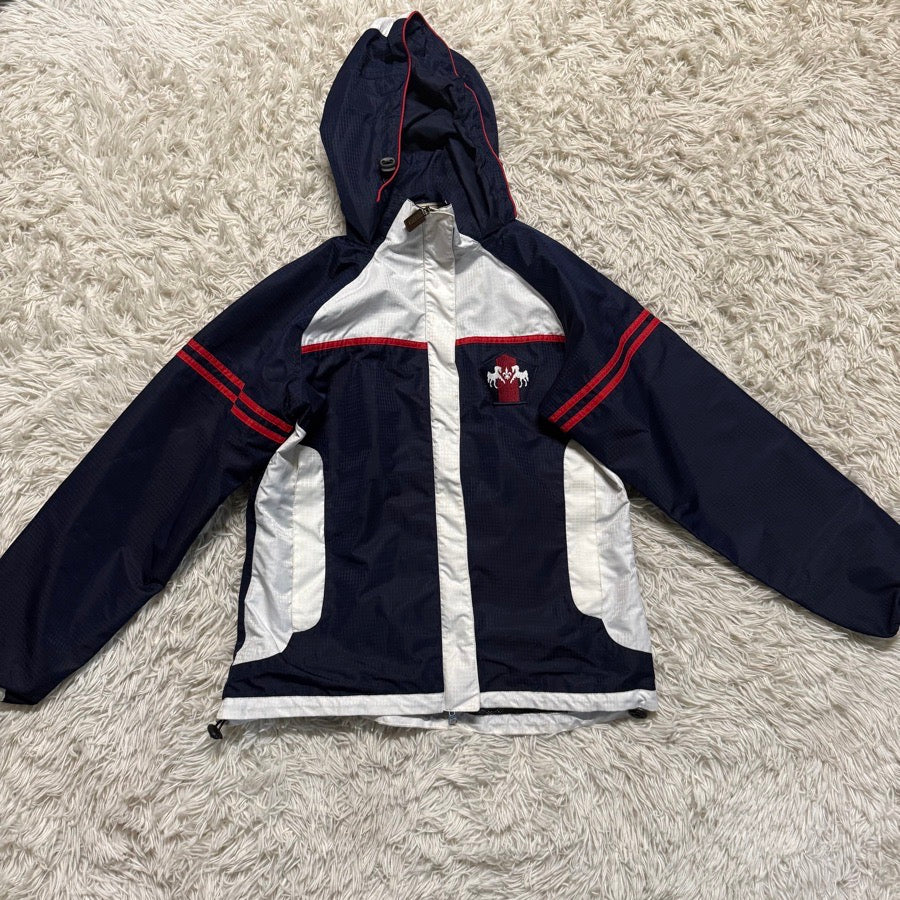 Women’s Medium Blue/White Equine Couture Horseback Riding Rain Jacket. Good Cond