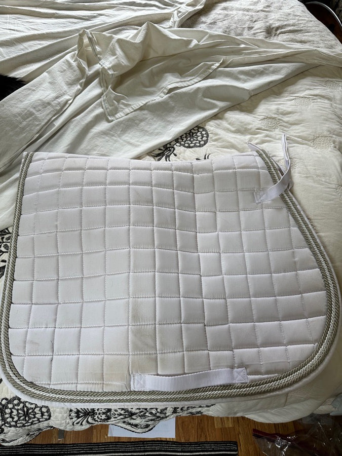Horze white saddle pad with silver pipping