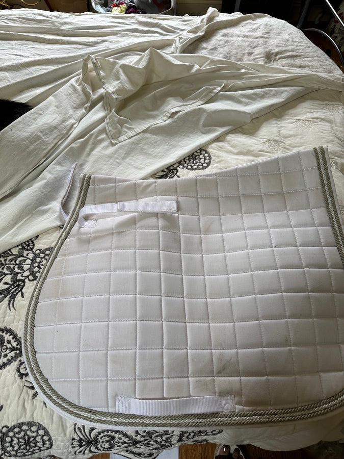 Horze white saddle pad with silver pipping